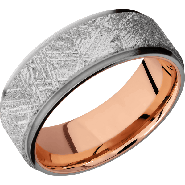Titanium + Polish , Satin Finish + 14K Rose Gold All Rings Men's Wedding Band