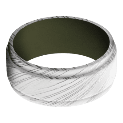 Damascus Steel Men's Ring with Cerakote Sleeve Damascus Steel Men's Wedding Band