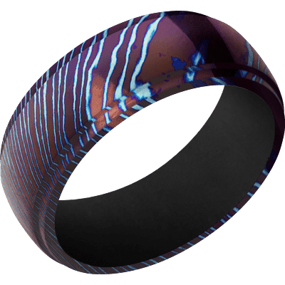 Titanium Damascus Heat Treated Men's Ring with Cerakote Sleeve Cerakote Men's Wedding Band
