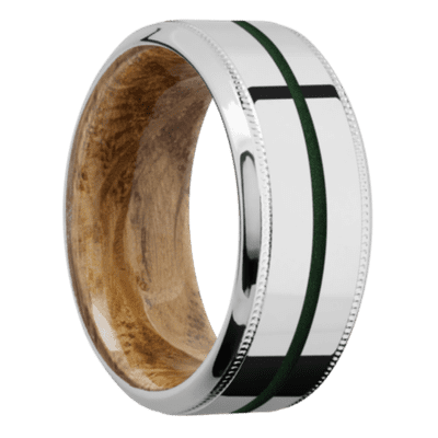 18K White Gold Men's Ring with Whiskey Barrel Wood and Cerakote Cerakote Men's Wedding Band