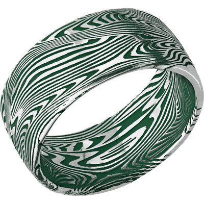 Sunset Damascus Steel Men's Ring with Cerakote Damascus Steel Men's Wedding Band