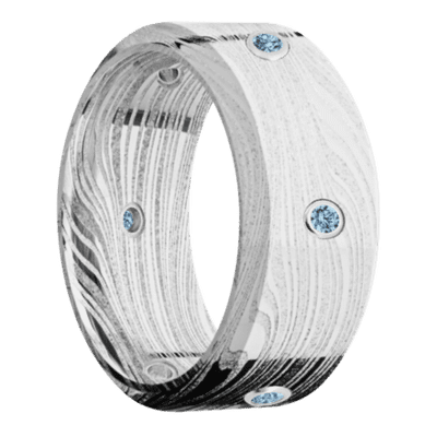 Damascus Steel Men's Ring with Denim Sapphires Damascus Steel Men's Wedding Band