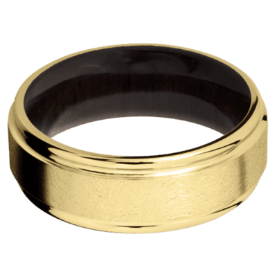 14K Yellow Gold Men's Ring with Madagascar Rose Wood Sleeve 14K Gold Men's Wedding Band