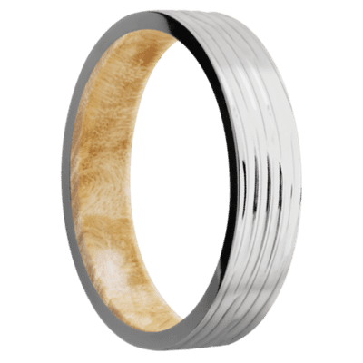 Platinum Men's Ring with Boxelder Burl Sleeve Narrow Rings Men's Wedding Band