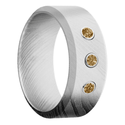 Damascus Steel Men's Ring with Coco Diamonds Damascus Steel Men's Wedding Band