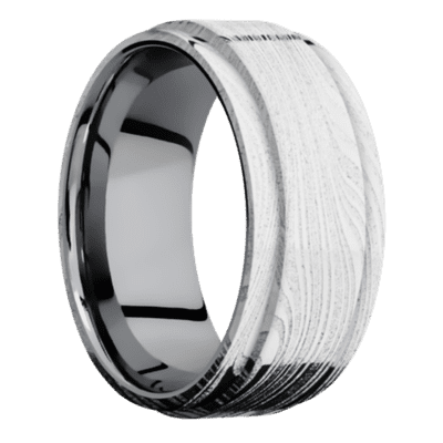 Marble Damascus Steel Men's Ring with Tantalum Sleeve Damascus Steel Men's Wedding Band