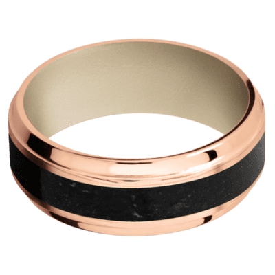 14K Rose Gold Men's Ring with Black Tourmaline and Cerakote 14K Gold Men's Wedding Band