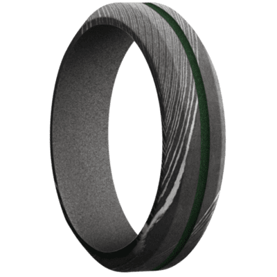 Damascus Steel Men's Ring with Cerakote Narrow Rings Men's Wedding Band