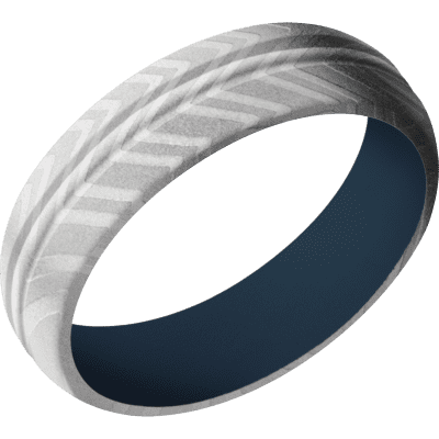 Zebra Damascus Steel Men's Ring with Cerakote Sleeve Narrow Rings Men's Wedding Band