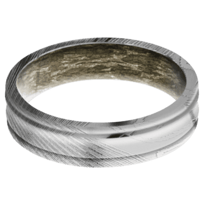 Damascus Steel Men's Ring with Mossy Oak Sleeve Narrow Rings Men's Wedding Band