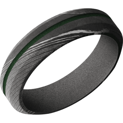 Damascus Steel Men's Ring with Cerakote Narrow Rings Men's Wedding Band