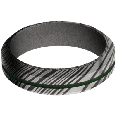Damascus Steel Men's Ring with Cerakote Narrow Rings Men's Wedding Band
