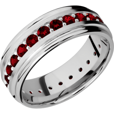 18K White Gold Men's Ring with Rubies Diamonds and Gems Men's Wedding Band