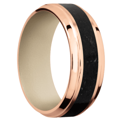 14K Rose Gold Men's Ring with Black Tourmaline and Cerakote 14K Gold Men's Wedding Band