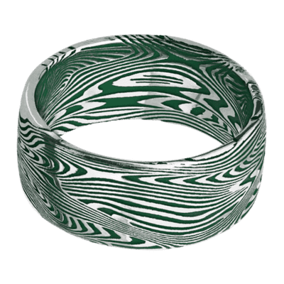 Sunset Damascus Steel Men's Ring with Cerakote Damascus Steel Men's Wedding Band