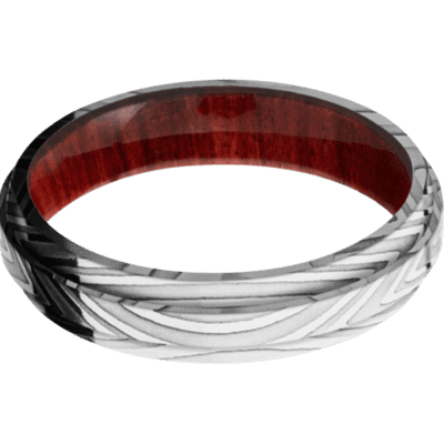 Zebra Damascus Steel Men's Ring with Red Heart Sleeve Damascus Steel Men's Wedding Band