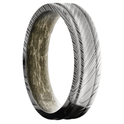 Damascus Steel Men's Ring with Mossy Oak Sleeve Narrow Rings Men's Wedding Band