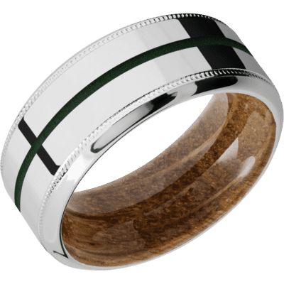 18K White Gold Men's Ring with Whiskey Barrel Wood and Cerakote Cerakote Men's Wedding Band