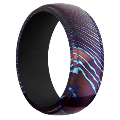 Titanium Damascus Heat Treated Men's Ring with Cerakote Sleeve Cerakote Men's Wedding Band