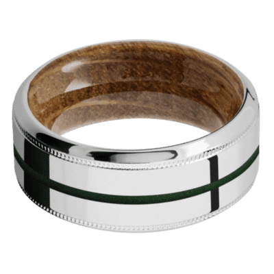 18K White Gold Men's Ring with Whiskey Barrel Wood and Cerakote Cerakote Men's Wedding Band