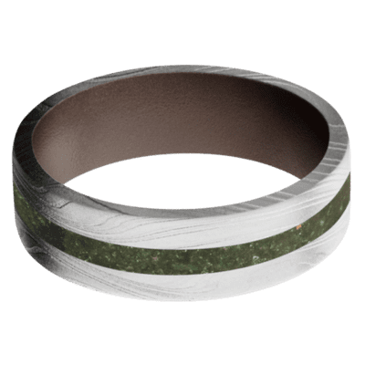 Marble Damascus Steel Men's Ring with Fuschite and Cerakote Damascus Steel Men's Wedding Band