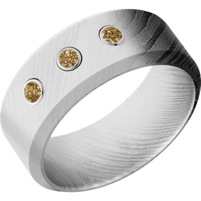Damascus Steel Men's Ring with Coco Diamonds Damascus Steel Men's Wedding Band