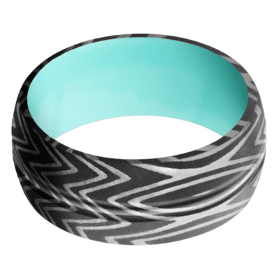 Zebra Damascus Steel Men's Ring with Cerakote Sleeve Damascus Steel Men's Wedding Band