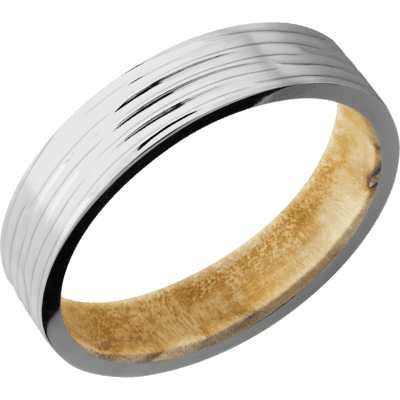 Platinum Men's Ring with Boxelder Burl Sleeve Narrow Rings Men's Wedding Band