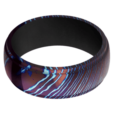 Titanium Damascus Heat Treated Men's Ring with Cerakote Sleeve Cerakote Men's Wedding Band