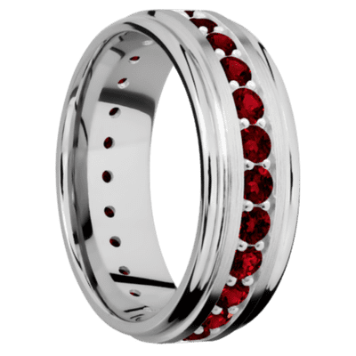 18K White Gold Men's Ring with Rubies Diamonds and Gems Men's Wedding Band