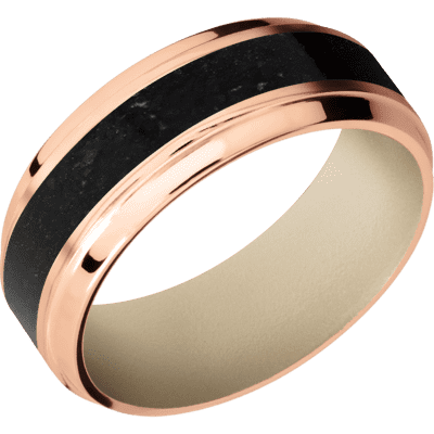 14K Rose Gold Men's Ring with Black Tourmaline and Cerakote 14K Gold Men's Wedding Band