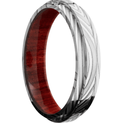 Zebra Damascus Steel Men's Ring with Red Heart Sleeve Damascus Steel Men's Wedding Band