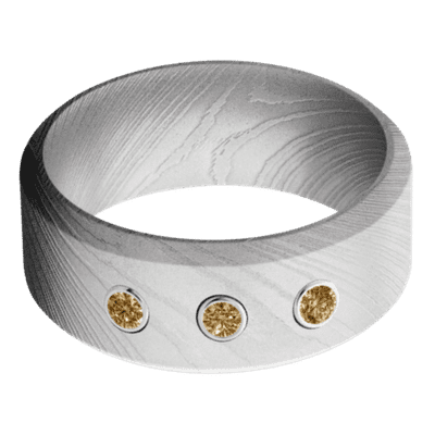Damascus Steel Men's Ring with Coco Diamonds Damascus Steel Men's Wedding Band