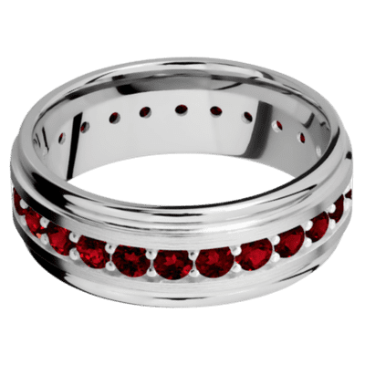 18K White Gold Men's Ring with Rubies Diamonds and Gems Men's Wedding Band