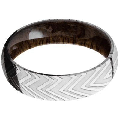 Zebra Damascus Steel Men's Ring with Walnut Wood Sleeve Damascus Steel Men's Wedding Band