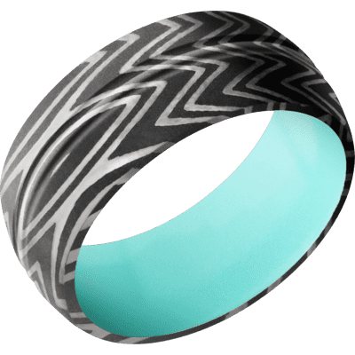 Zebra Damascus Steel Men's Ring with Cerakote Sleeve Damascus Steel Men's Wedding Band