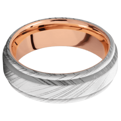 Damascus Steel Men's Ring with 14K Gold Sleeve Damascus Steel Men's Wedding Band