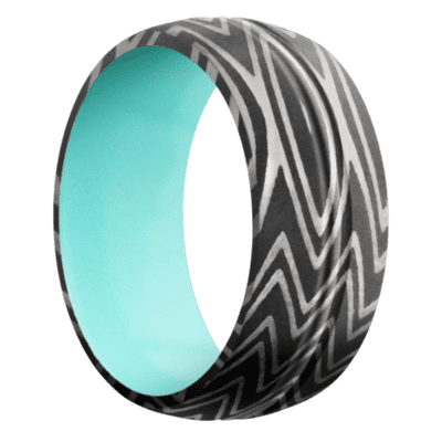 Zebra Damascus Steel Men's Ring with Cerakote Sleeve Damascus Steel Men's Wedding Band