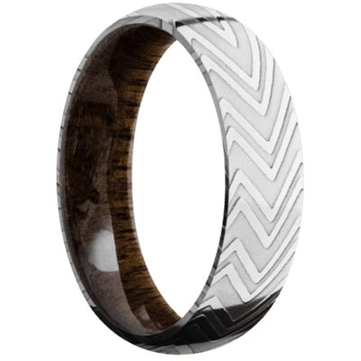 Zebra Damascus Steel Men's Ring with Walnut Wood Sleeve Damascus Steel Men's Wedding Band