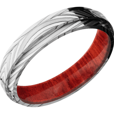 Zebra Damascus Steel Men's Ring with Red Heart Sleeve Damascus Steel Men's Wedding Band
