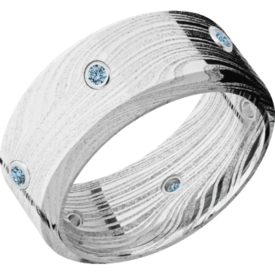 Damascus Steel Men's Ring with Denim Sapphires Damascus Steel Men's Wedding Band