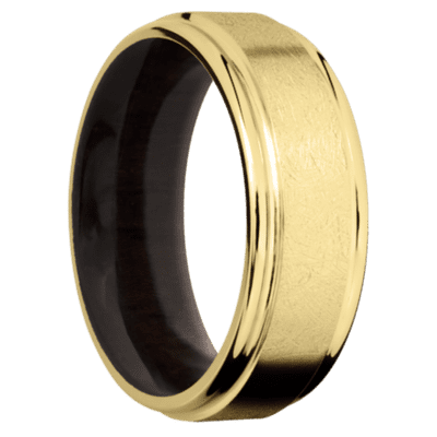 14K Yellow Gold Men's Ring with Madagascar Rose Wood Sleeve 14K Gold Men's Wedding Band