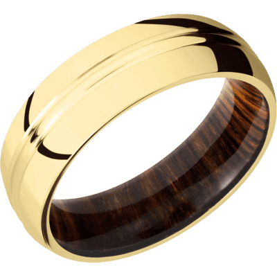 10K Yellow Gold Men's Ring with Cocobolo Sleeve Wood Men's Wedding Band