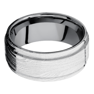 Marble Damascus Steel Men's Ring with Tantalum Sleeve Damascus Steel Men's Wedding Band