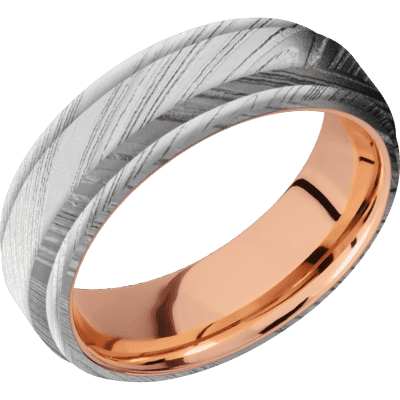 Damascus Steel Men's Ring with 14K Gold Sleeve Damascus Steel Men's Wedding Band