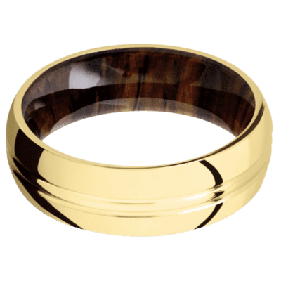 10K Yellow Gold Men's Ring with Cocobolo Sleeve Wood Men's Wedding Band