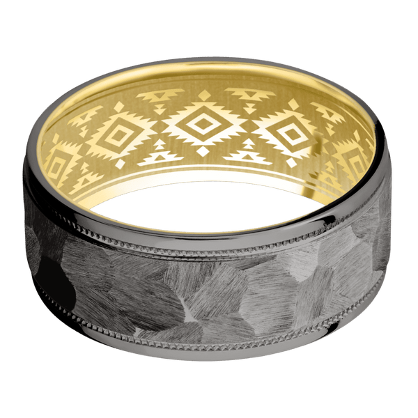 Tantalum Noir + Rock , Polish Finish + 14K Yellow Gold All Rings Men's Wedding Band