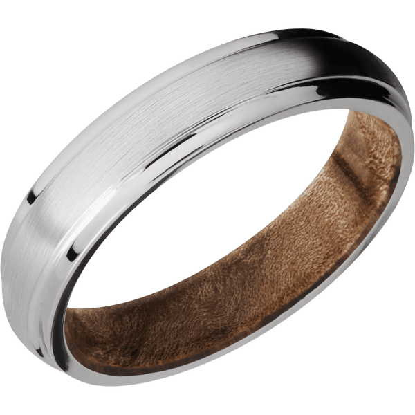 Platinum + Satin , Polish Finish + Maple Burl All Rings Men's Wedding Band
