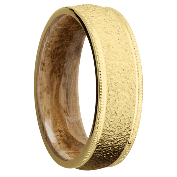 10K Yellow Gold + Stipple Finish + Whiskey Barrel All Rings Men's Wedding Band