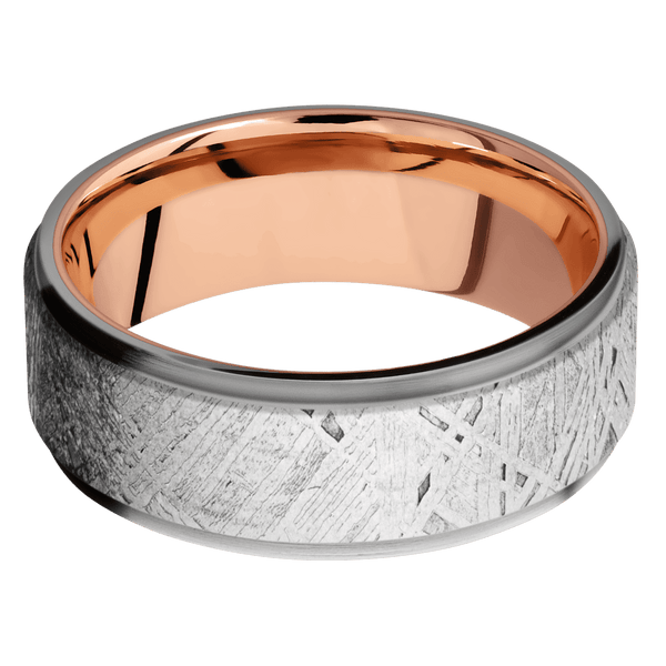Titanium + Polish , Satin Finish + 14K Rose Gold All Rings Men's Wedding Band